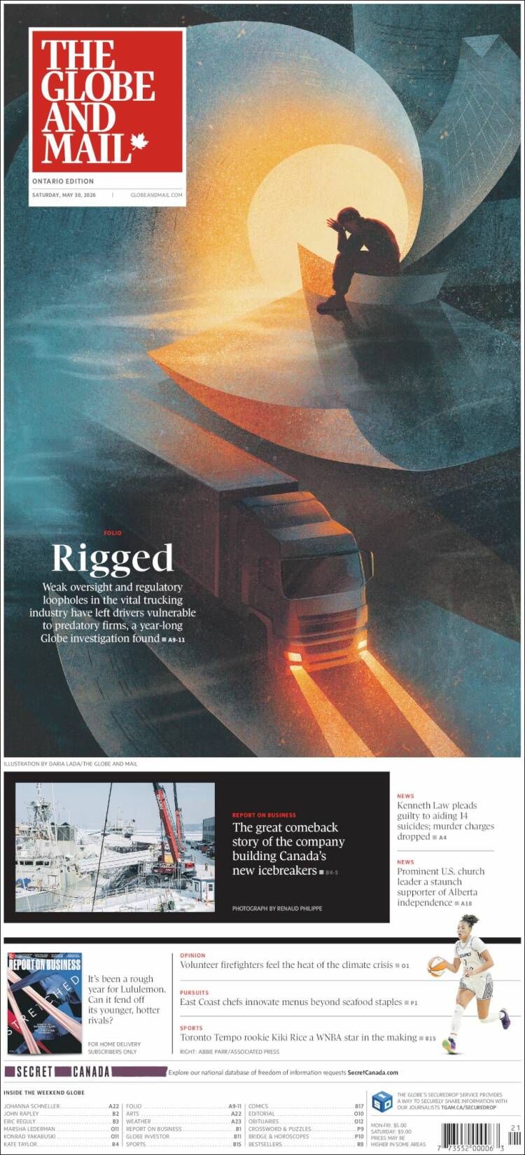 Portada de The Globe and Mail (Canad&aacute;)
