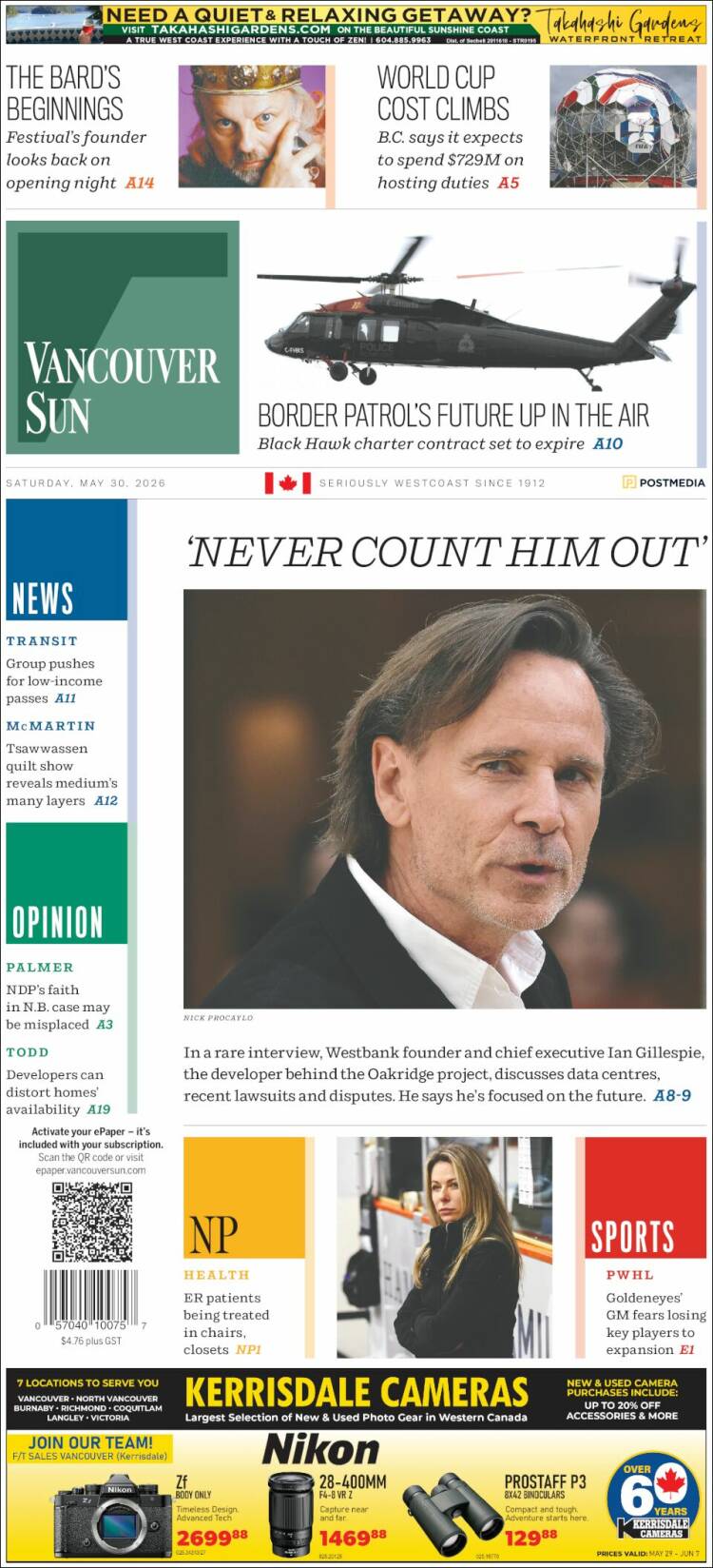 Portada de The Vancouver Sun (Canad&aacute;)