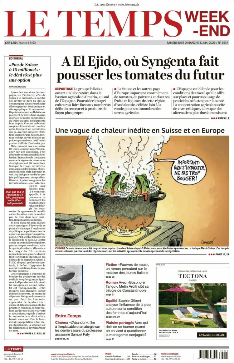 Portada de Le Matin (Suiza)