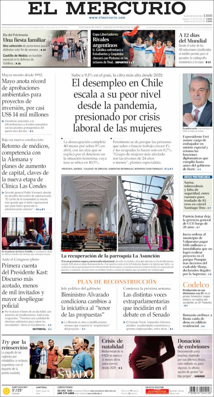 Portada de El Mercurio (Chile)