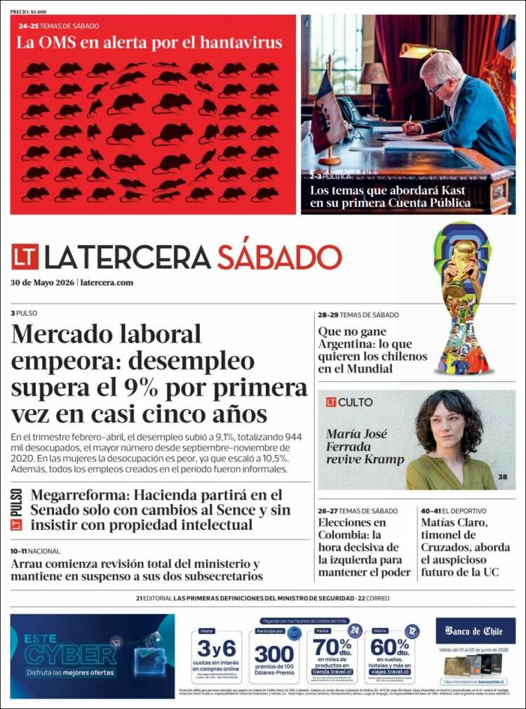 Portada de La Tercera (Chile)