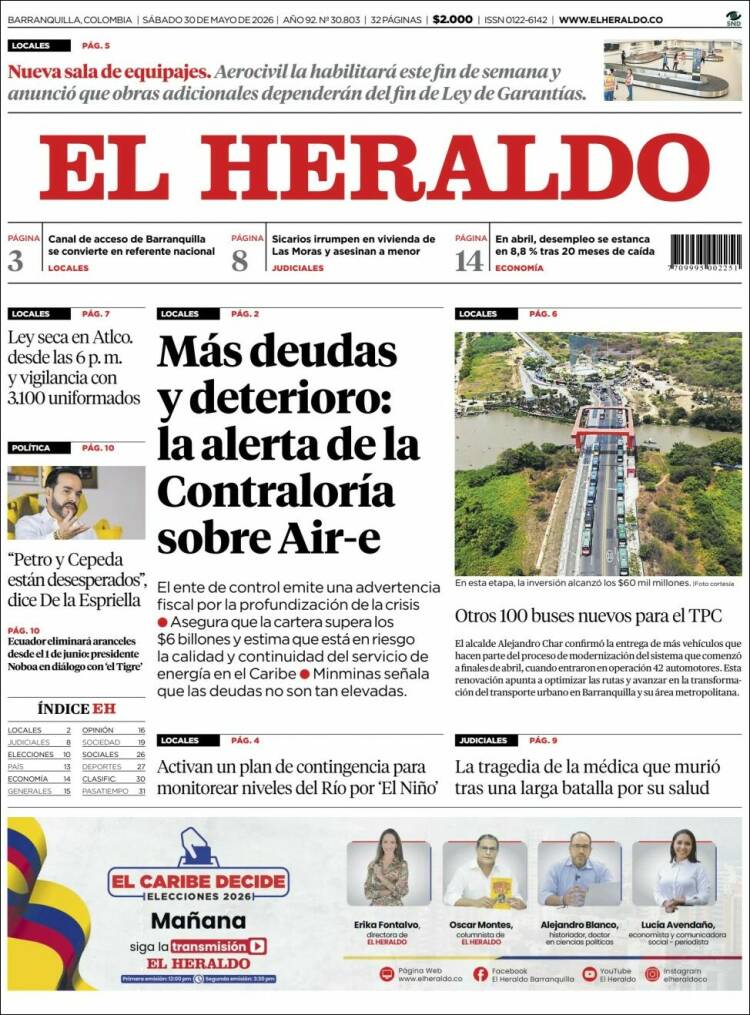 Portada de El Heraldo (Colombia)