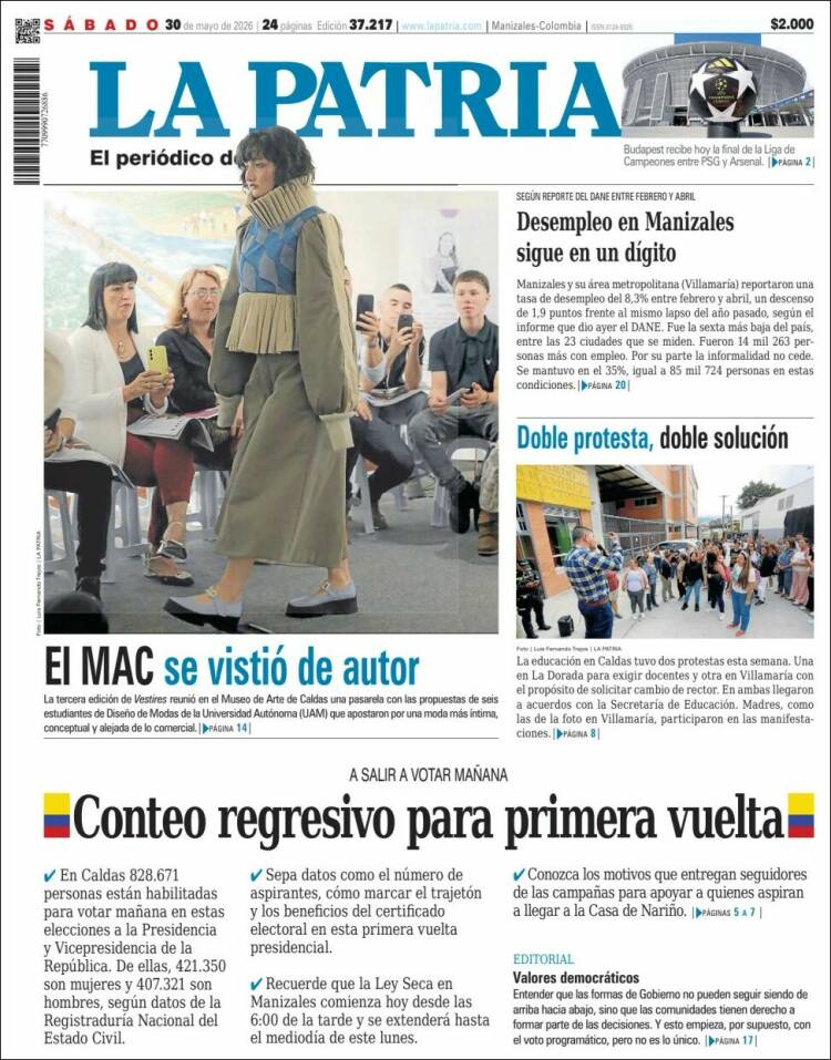 Portada de La Patria (Colombia)