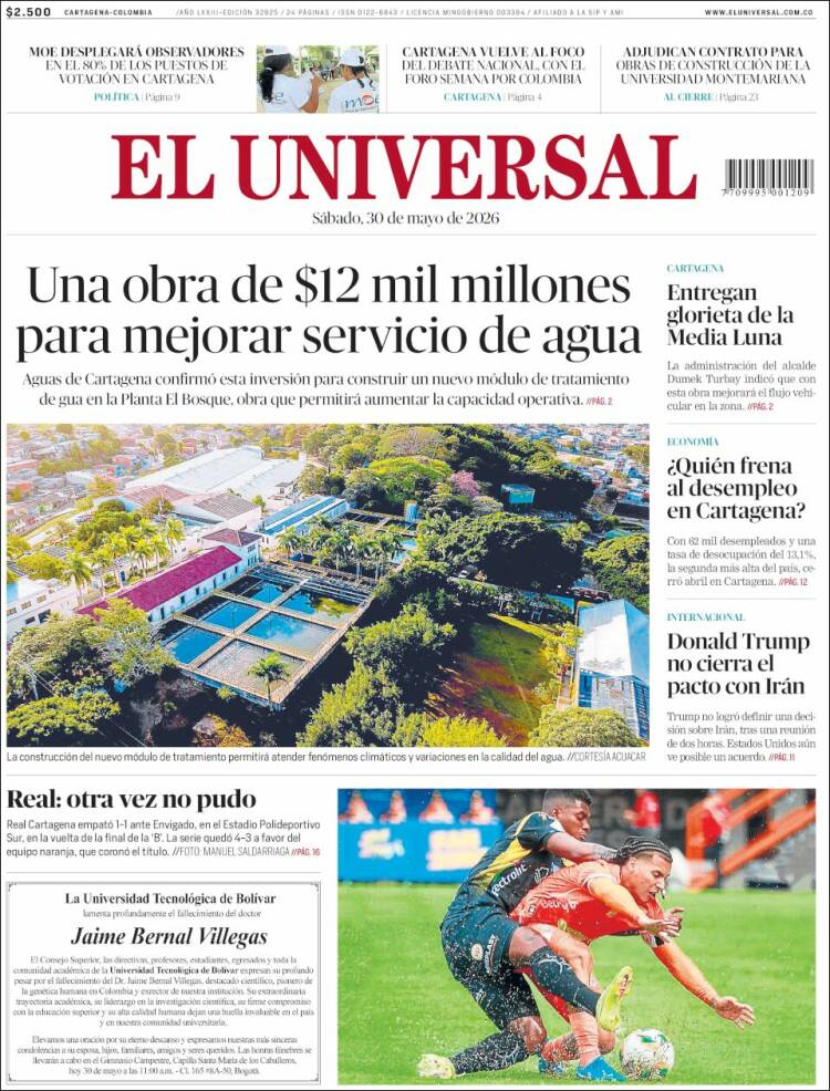 Portada de El Universal (Colombia)