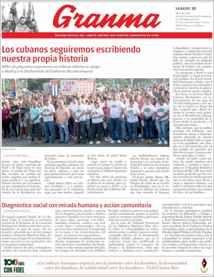 Portada de Granma (Cuba)