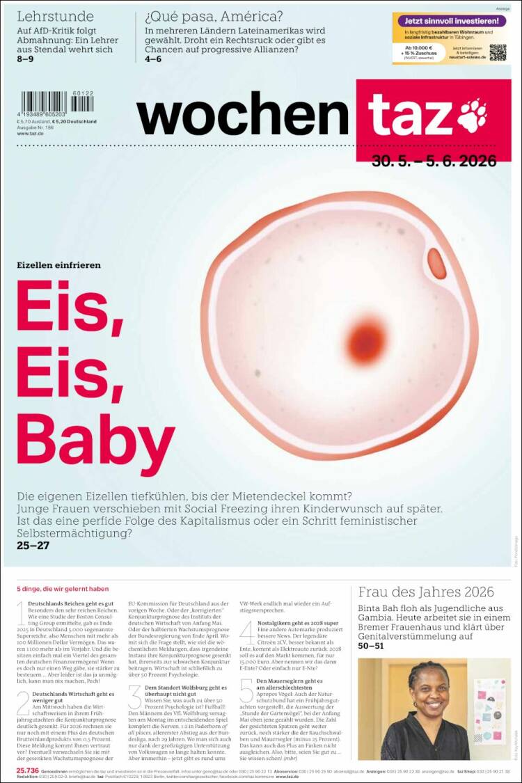 Portada de Die Tageszeitung (Alemania)