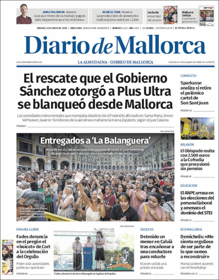 Portada de Diario de Mallorca (Espa&ntilde;a)