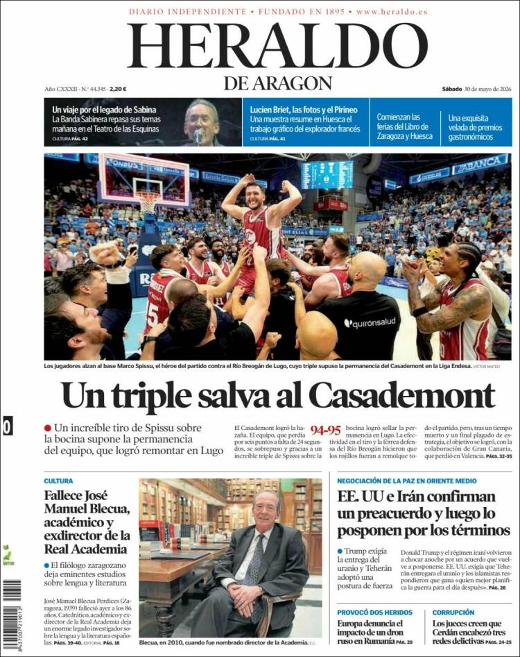 Portada de Heraldo de Aragón (Espa&ntilde;a)