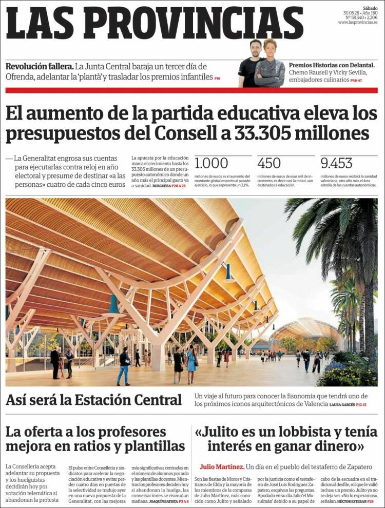 Portada de Las Provincias (Espa&ntilde;a)