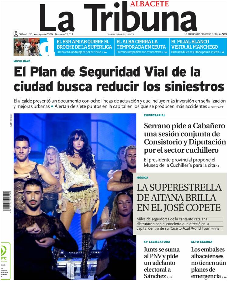 Portada de La Tribuna de Albacete (Espa&ntilde;a)