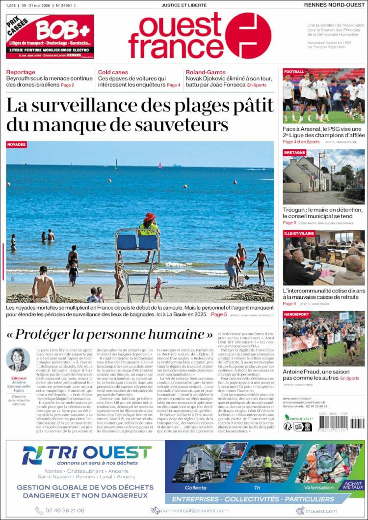 Portada de Ouest France (Francia)