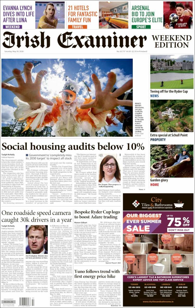 Portada de Irish Examiner (Irlanda)