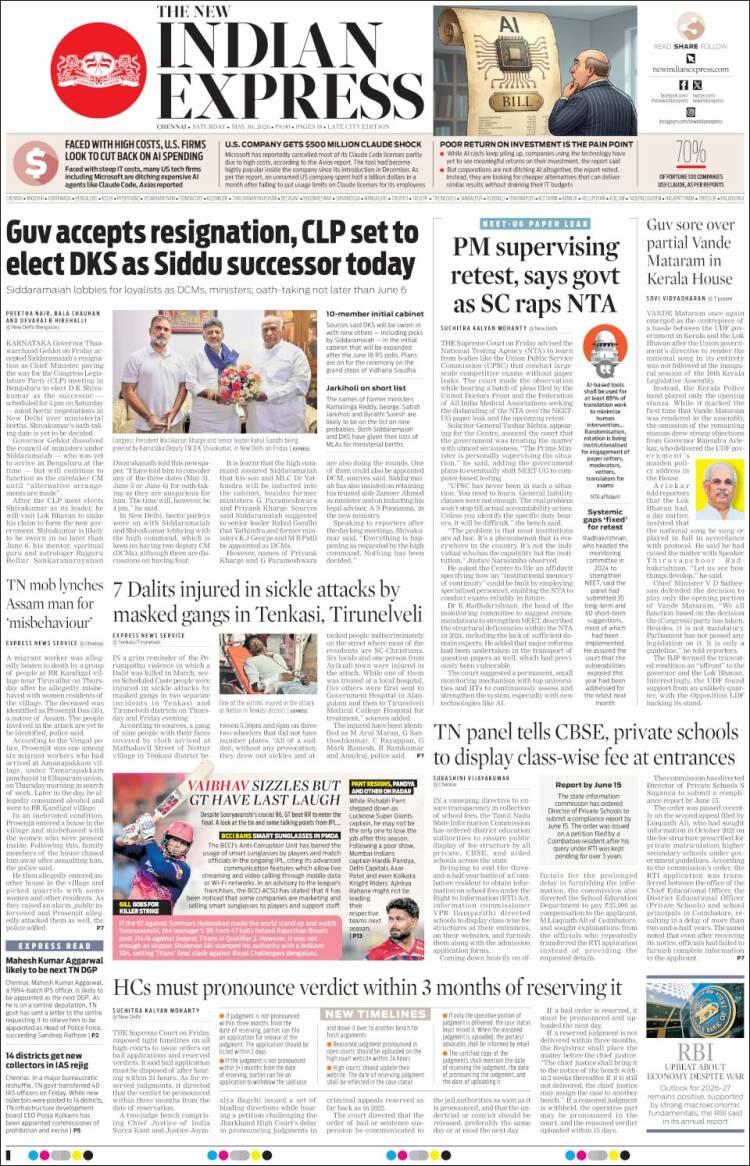 Portada de New Indian Express (India)