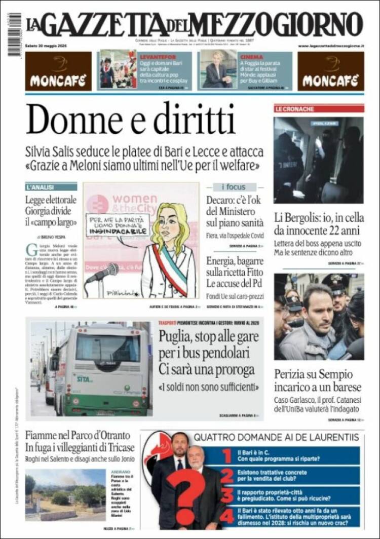 Portada de La Gazzetta del Mezzogiorno (Italia)