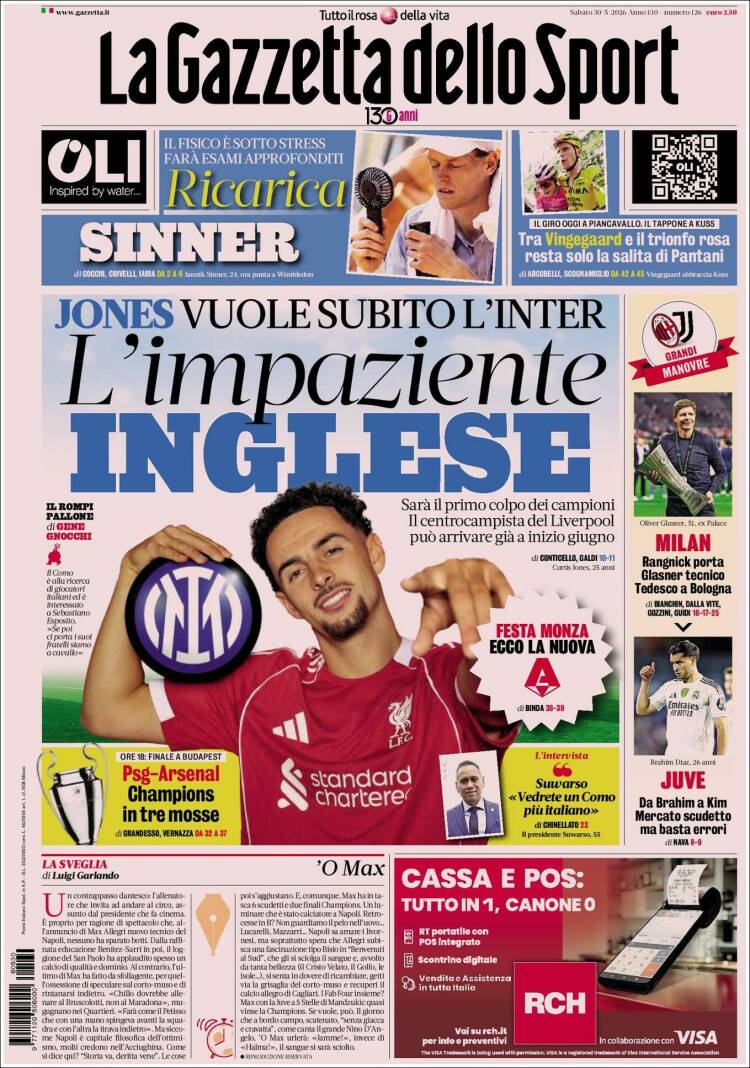 Portada de La Gazzetta dello Sport (Italia)
