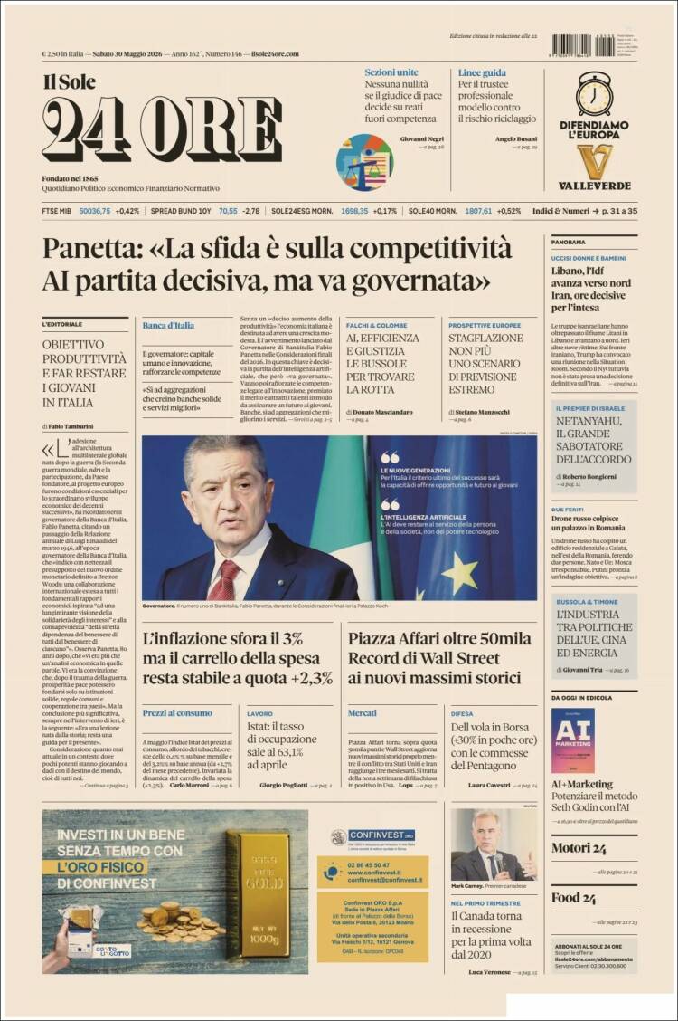 Portada de Il Sole 24 ORE (Italia)