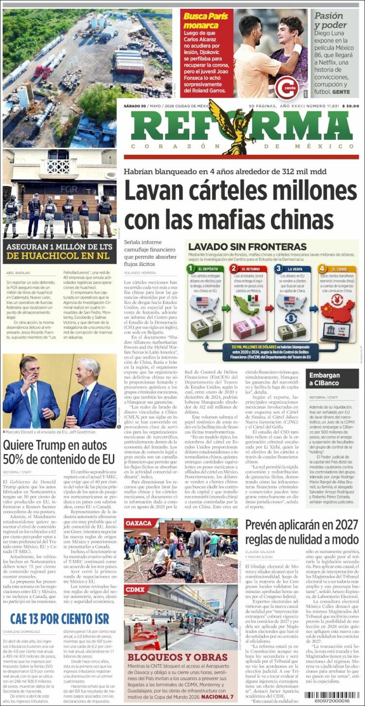 Portada de Reforma (M&eacute;xico)