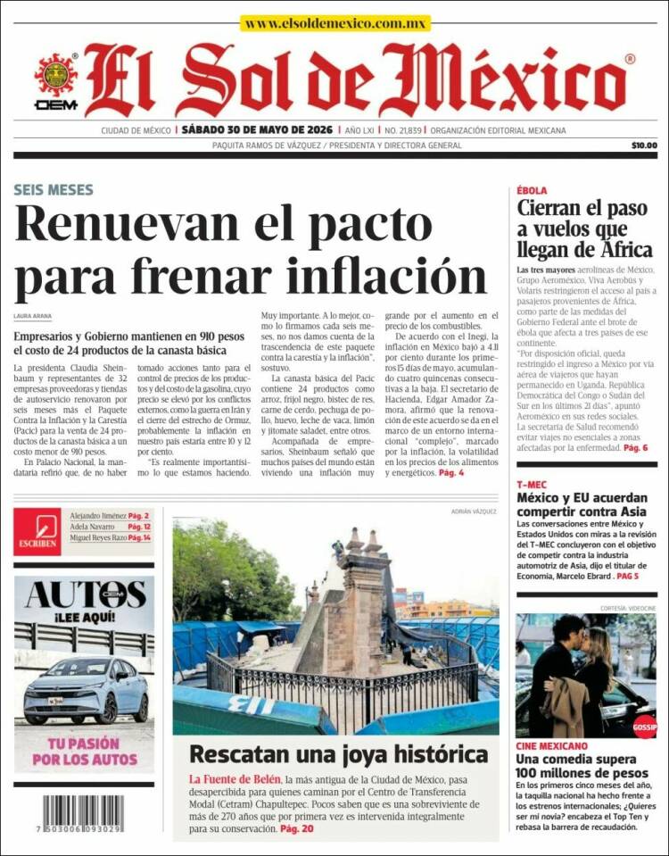 Portada de El Sol de México (M&eacute;xico)