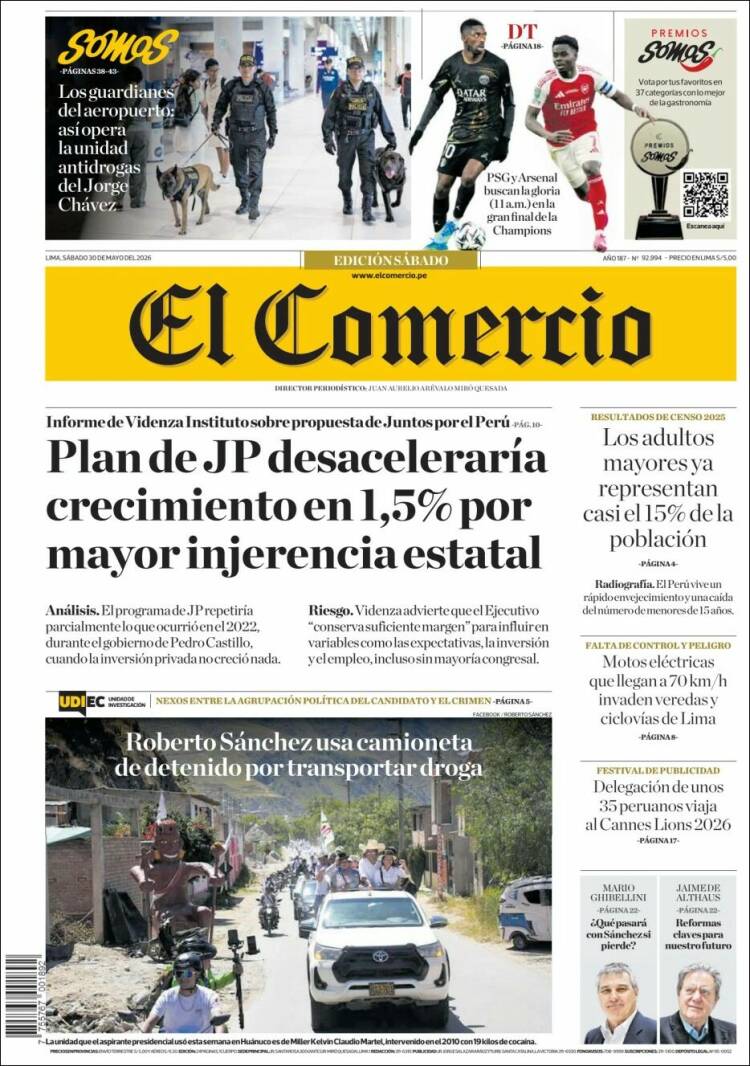 Portada de El Comercio (Per&uacute;)
