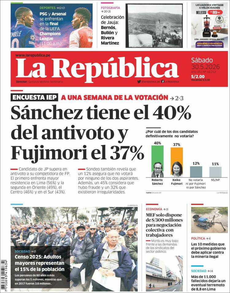 Portada de La Republica (Per&uacute;)