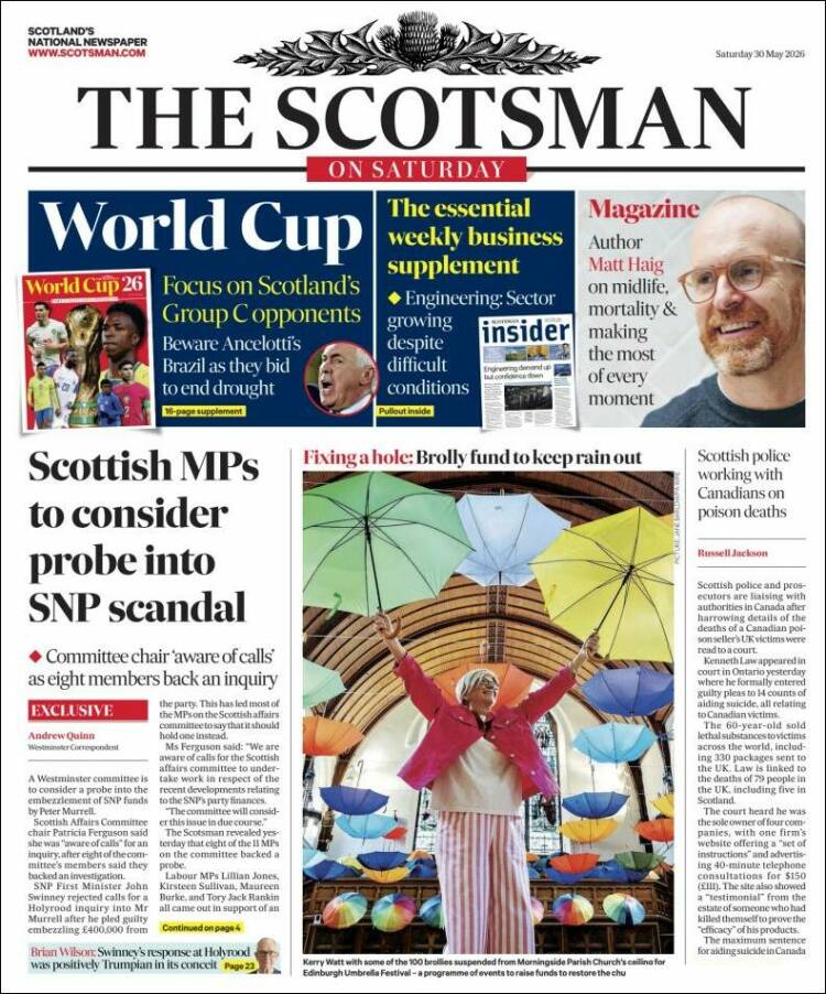Portada de The Scotsman (Reino Unido)