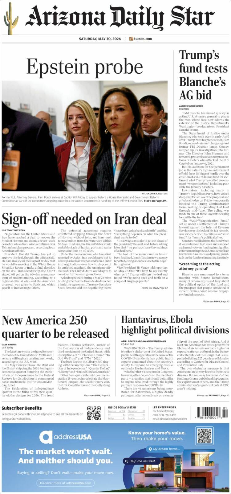 Portada de Arizona Daily Star (USA)