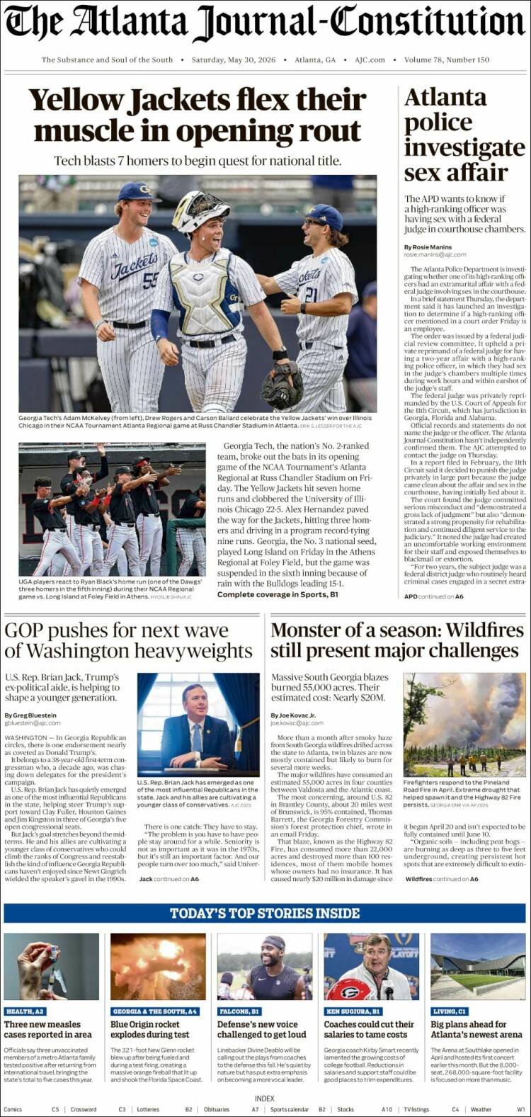 Portada de The Atlanta Journal-Constitution (USA)