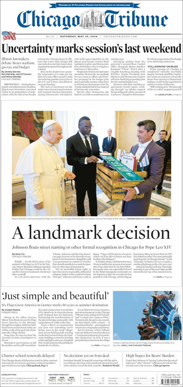 Portada de Chicago Tribune (USA)