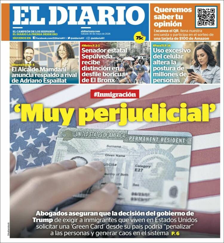 Portada de El Diario NY (USA)