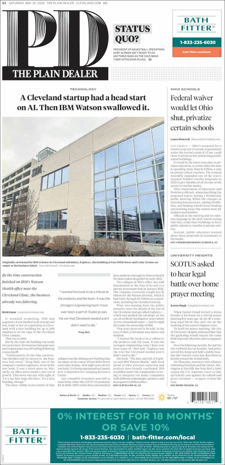 Portada de The Plain Dealer (USA)