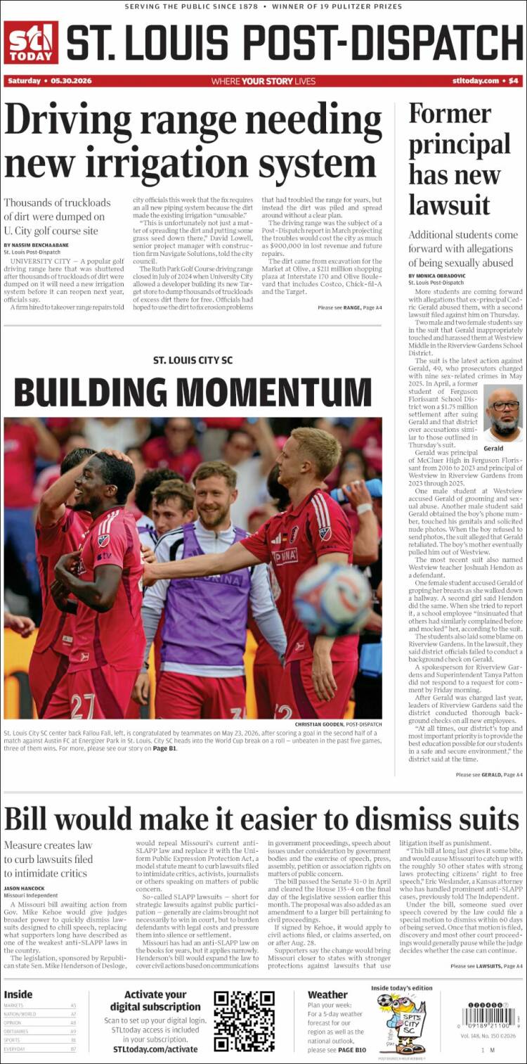 Portada de St. Louis Post-Dispatch (USA)