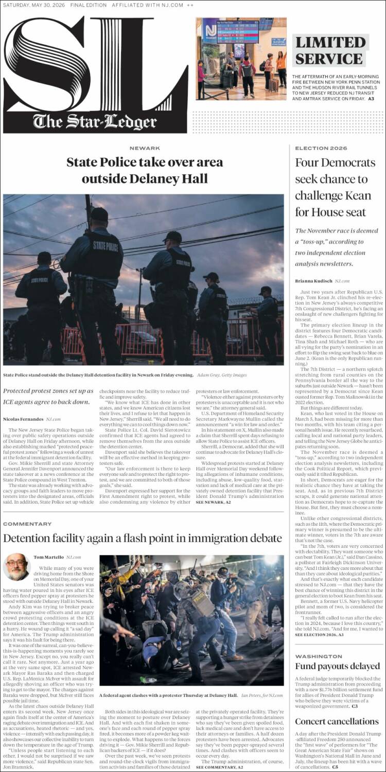Portada de Star-Ledger (USA)