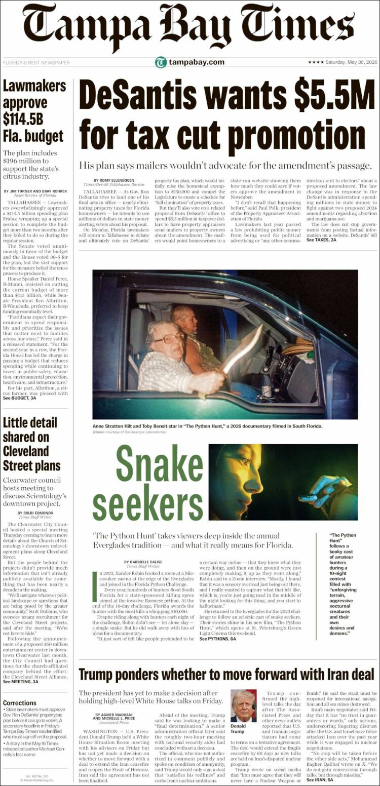 Portada de Tampa Bay Times (USA)