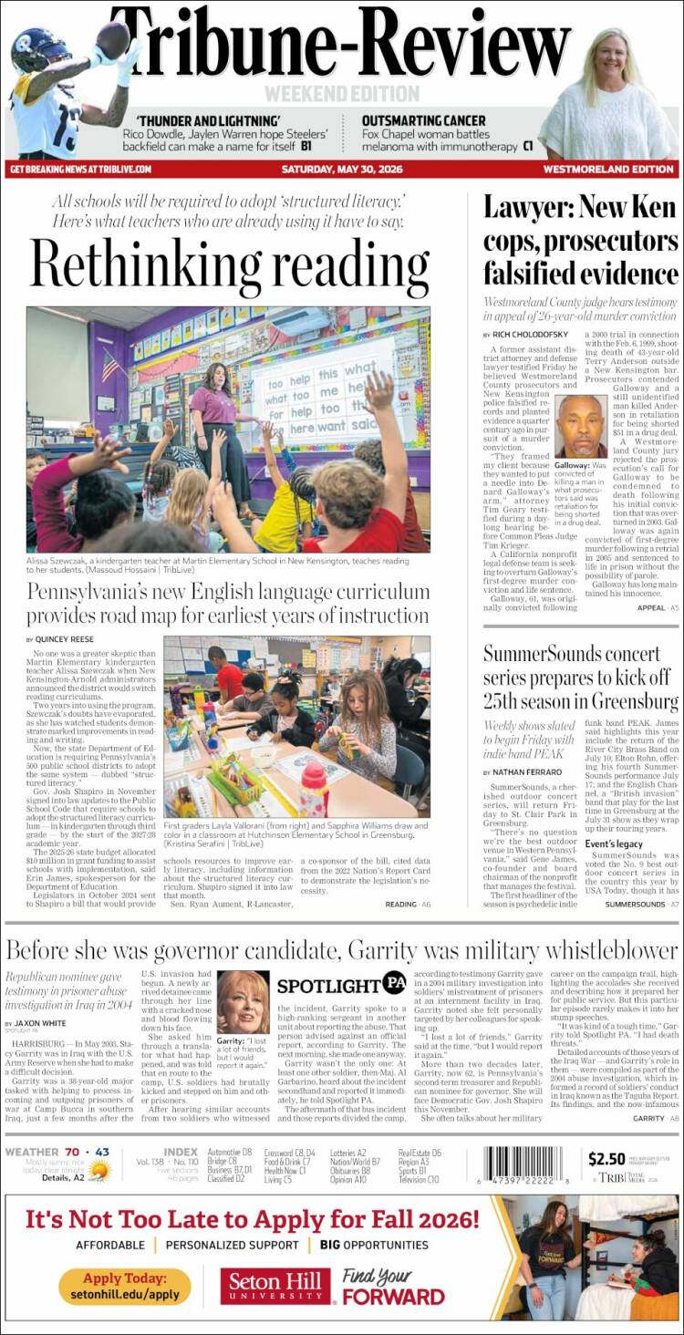 Portada de Tribune-Review (USA)