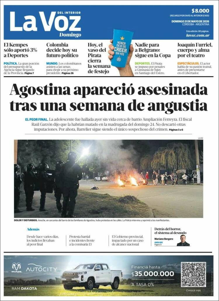 Portada de La Voz del Interior (Argentina)