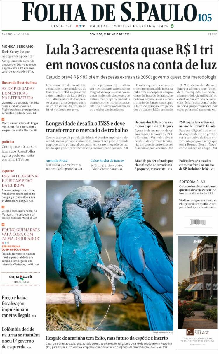 Portada de Folha de São Paulo (Brasil)