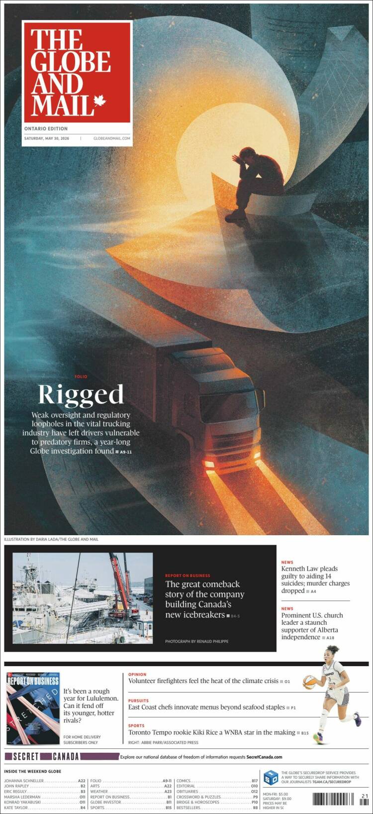 Portada de The Globe and Mail (Canad&aacute;)