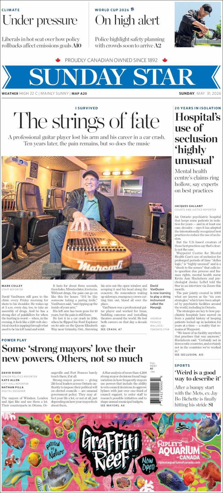 Portada de The Toronto Star (Canad&aacute;)