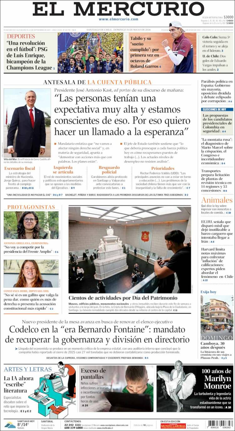 Portada de El Mercurio (Chile)