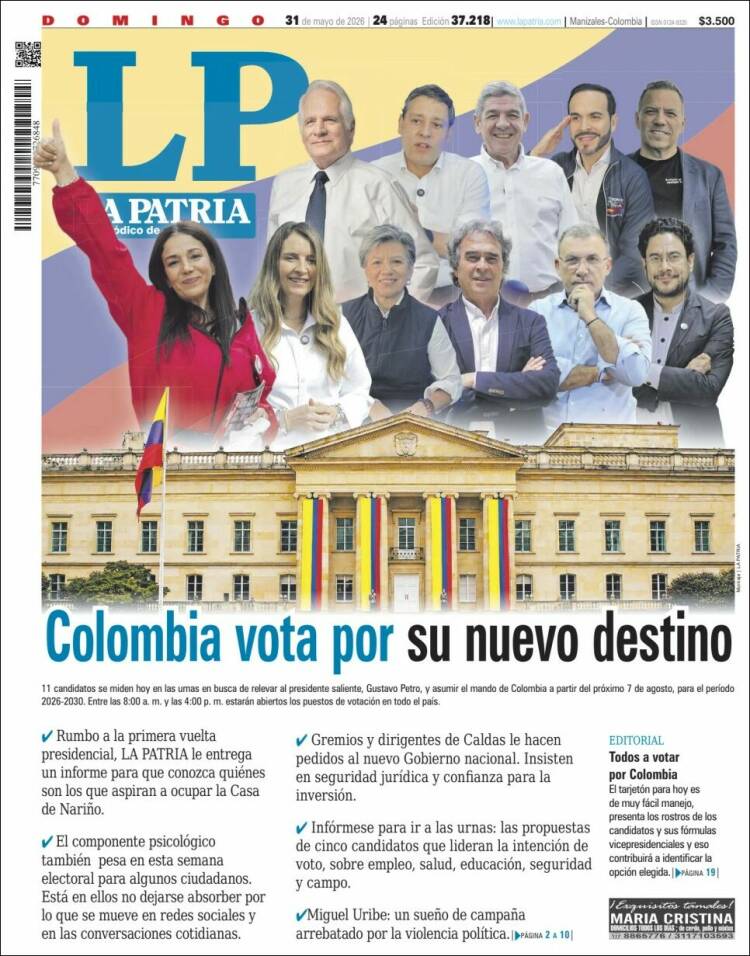 Portada de La Patria (Colombia)