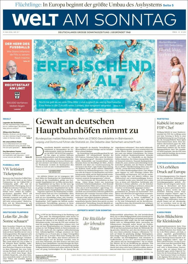 Portada de Die Welt (Alemania)