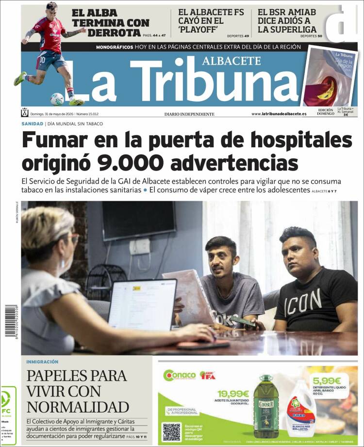 Portada de La Tribuna de Albacete (Espa&ntilde;a)