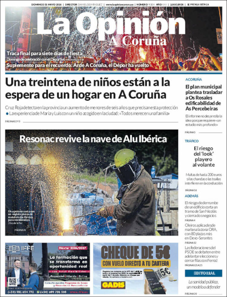 Portada de La Opinión de A Coruña (Espa&ntilde;a)