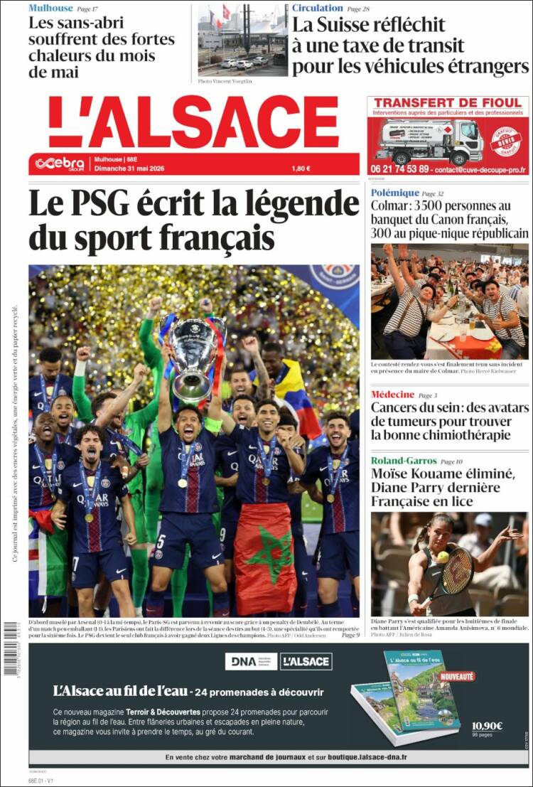 Portada de Journal L'Alsace (Francia)