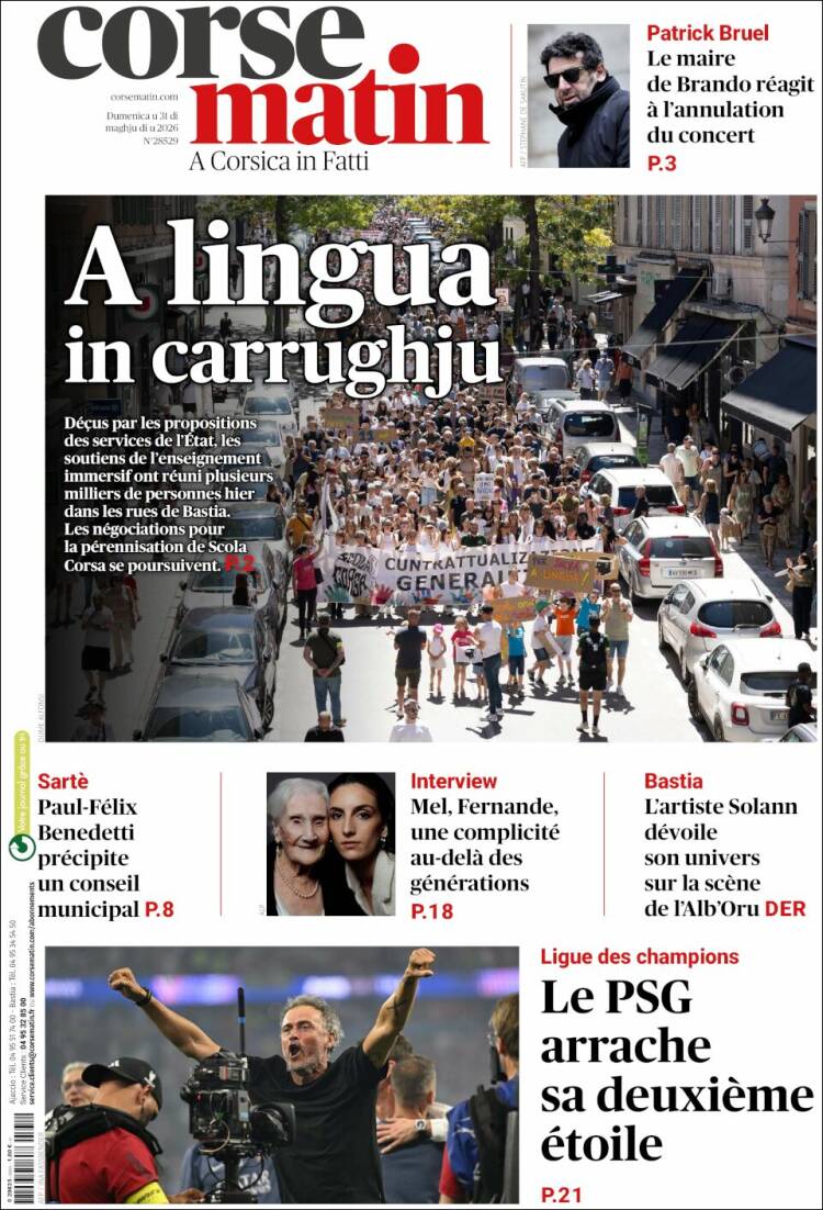 Portada de Corse-Matin (Francia)