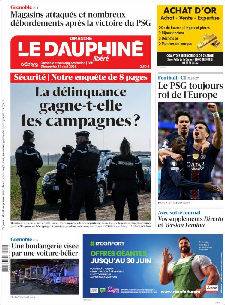 Portada de Le Dauphiné Libéré (Francia)