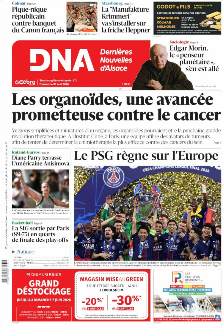 Portada de Les Dernières Nouvelles d'Alsace (Francia)
