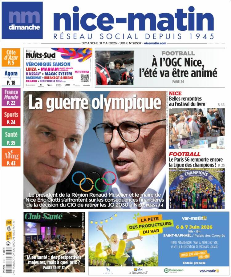 Portada de Nice-Matin (Francia)