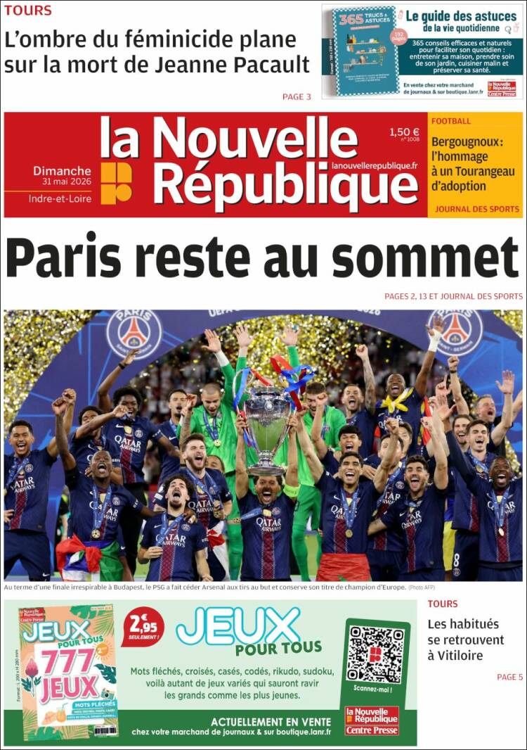 Portada de La Nouvelle Republique (Francia)