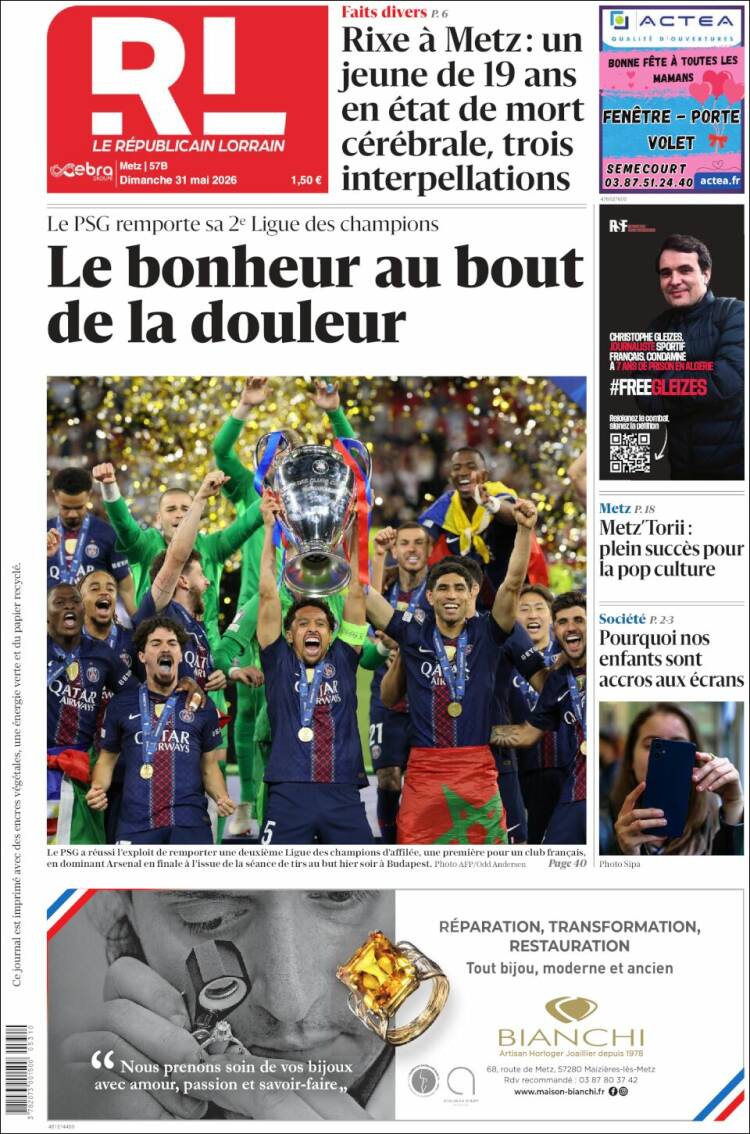 Portada de Le Republicain Lorrain (Francia)